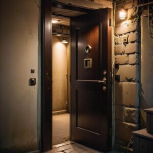 Drzwi do piwnicy z metalowym ościeżem