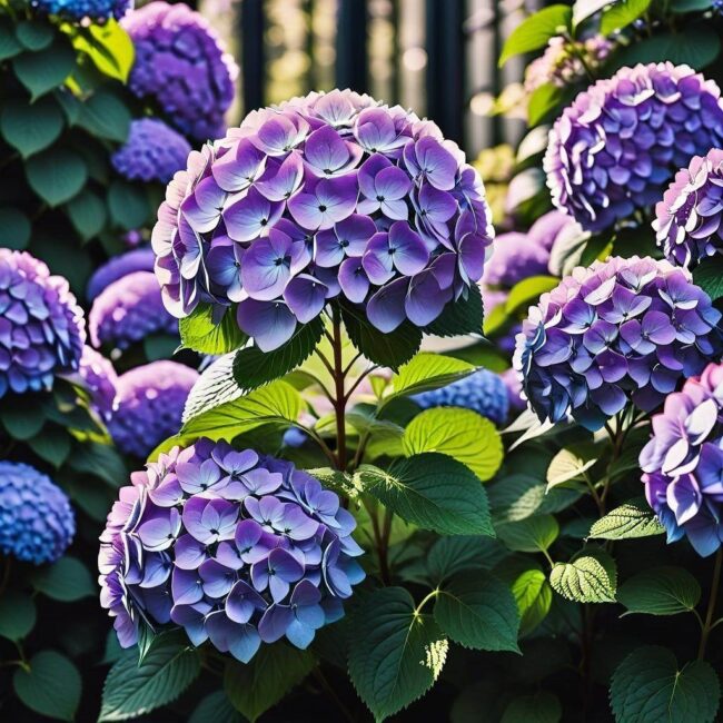 Fioletowe hortensje na tarasie