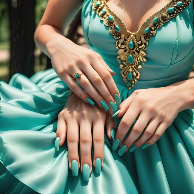 Manicure idealny do turkusowej garderoby