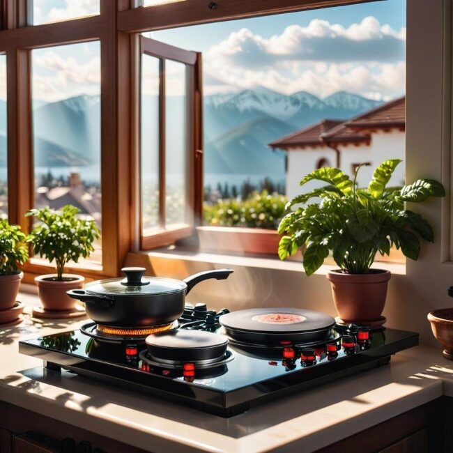 Nowoczesne rozwiązania kuchenne płyta indukcyjna pod oknem