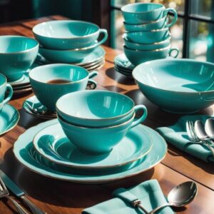 Turkusowe naczynia ceramiczne do stołu