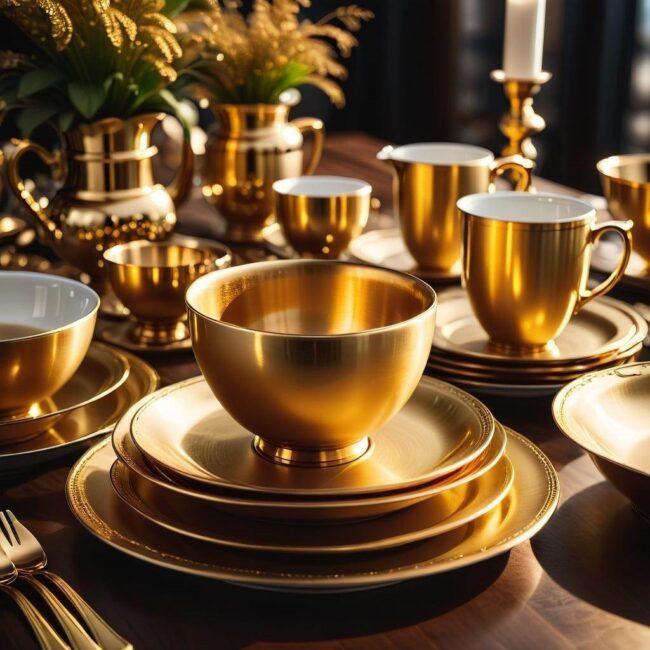 Złota zastawa stołowa luksus